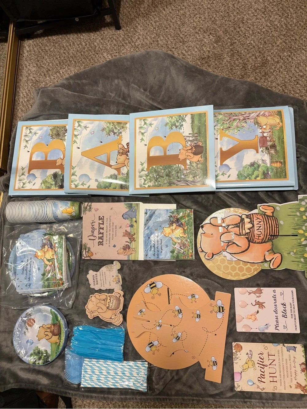 Disney Winnie the Pooh Baby Banner and Party Kit in Light Blue and Gold